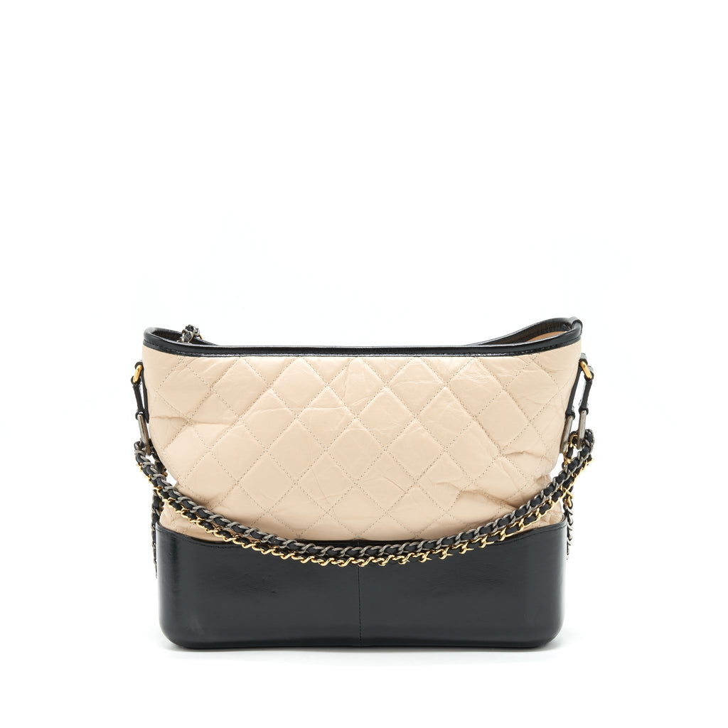 CHANEL LARGE GABRIELLE HOBO BAG BEIGE/BLACK GOLD/SLIVER HARDWARE