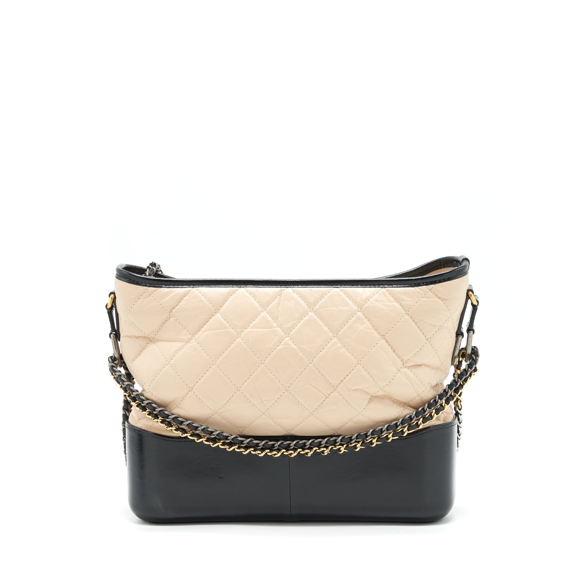 CHANEL LARGE GABRIELLE HOBO BAG BEIGE/BLACK GOLD/SLIVER HARDWARE