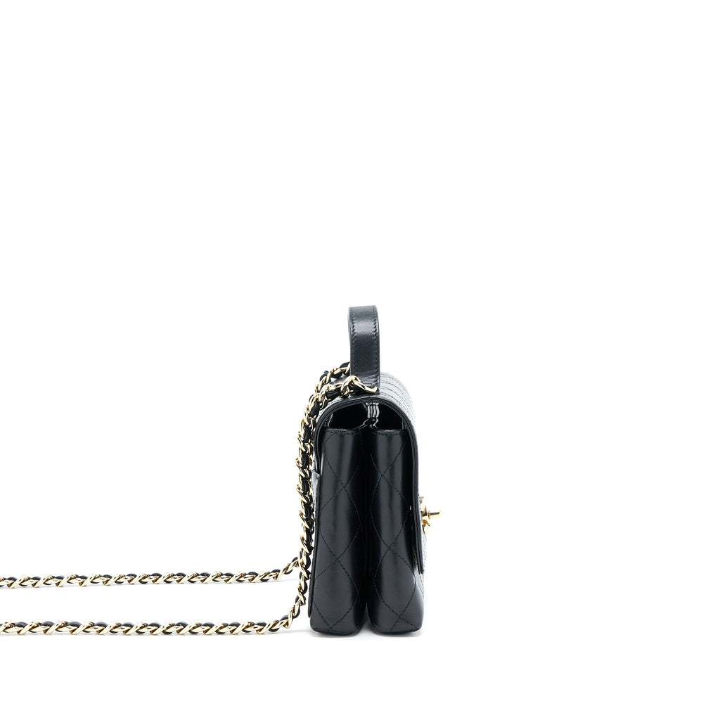 CHANEL SEASONAL TOP HANDLE FLAP BAG CALFSKIN BLACK GHW