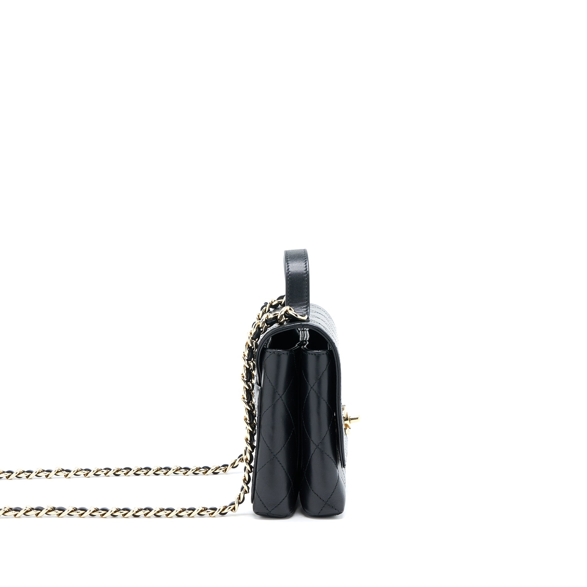 CHANEL SEASONAL TOP HANDLE FLAP BAG CALFSKIN BLACK GHW