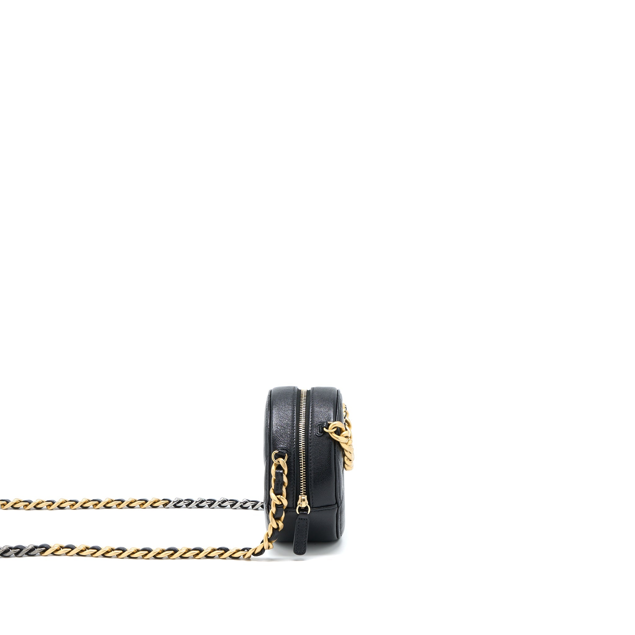 CHANEL 19 ROUND CLUTCH WITH CHAIN GOATSKIN BLACK MULTICOLOUR HARDWARE