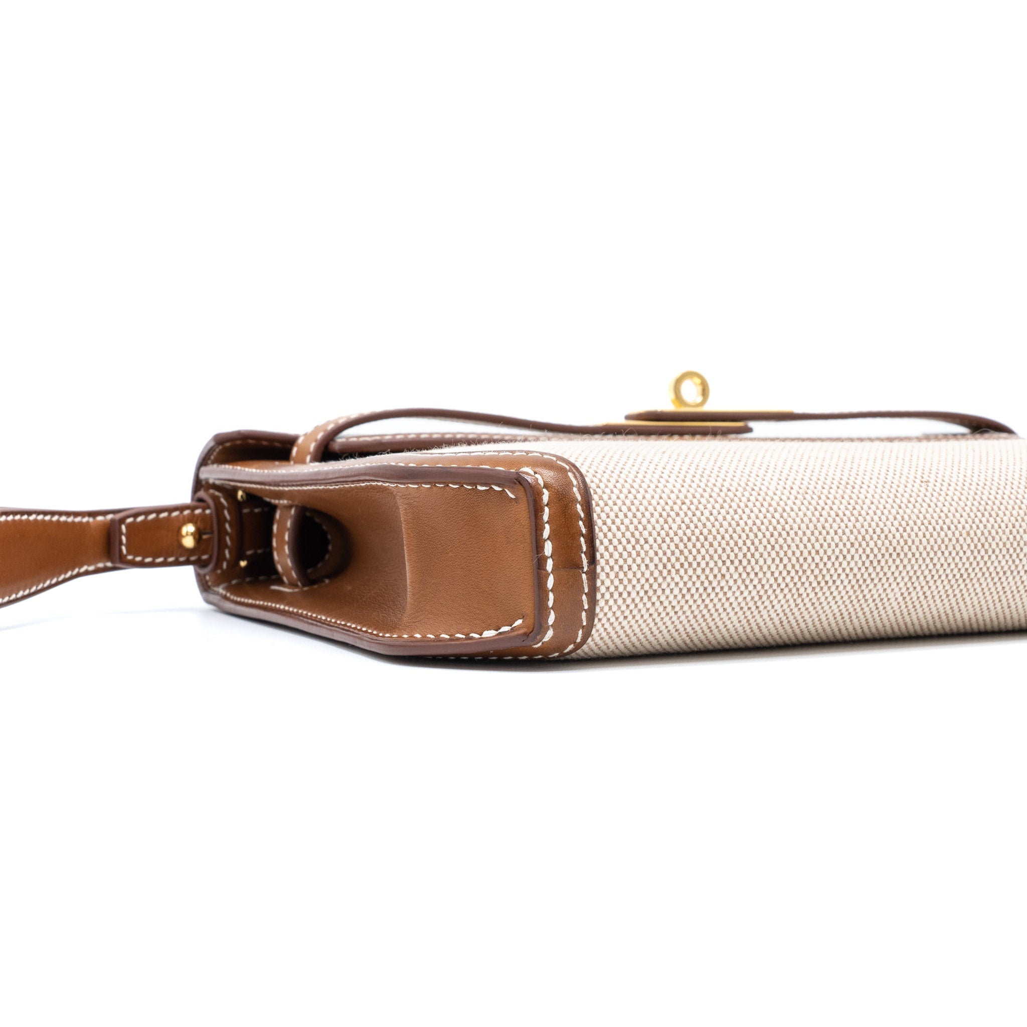 HERMES POCHETTE KELLY DEPECHES 25 CANVAS AND BARENIA, ECRU/ BEIGE / FAUVE GHW