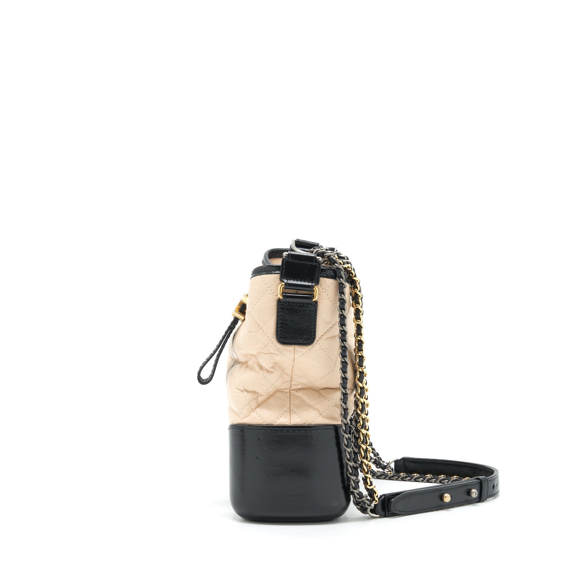 CHANEL LARGE GABRIELLE HOBO BAG BEIGE/BLACK GOLD/SLIVER HARDWARE