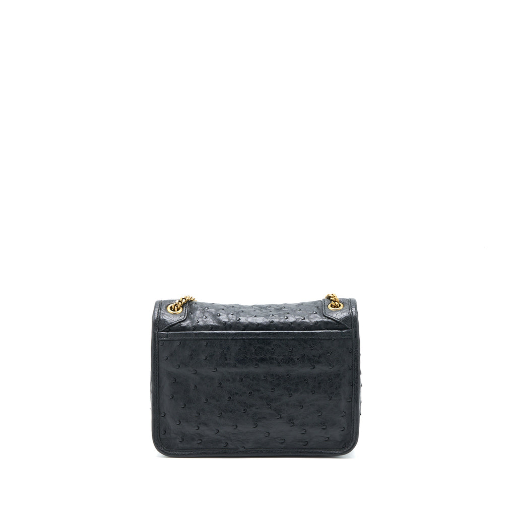 SAINT LAURENT NIKI BABY OSTRICH BLACK GHW