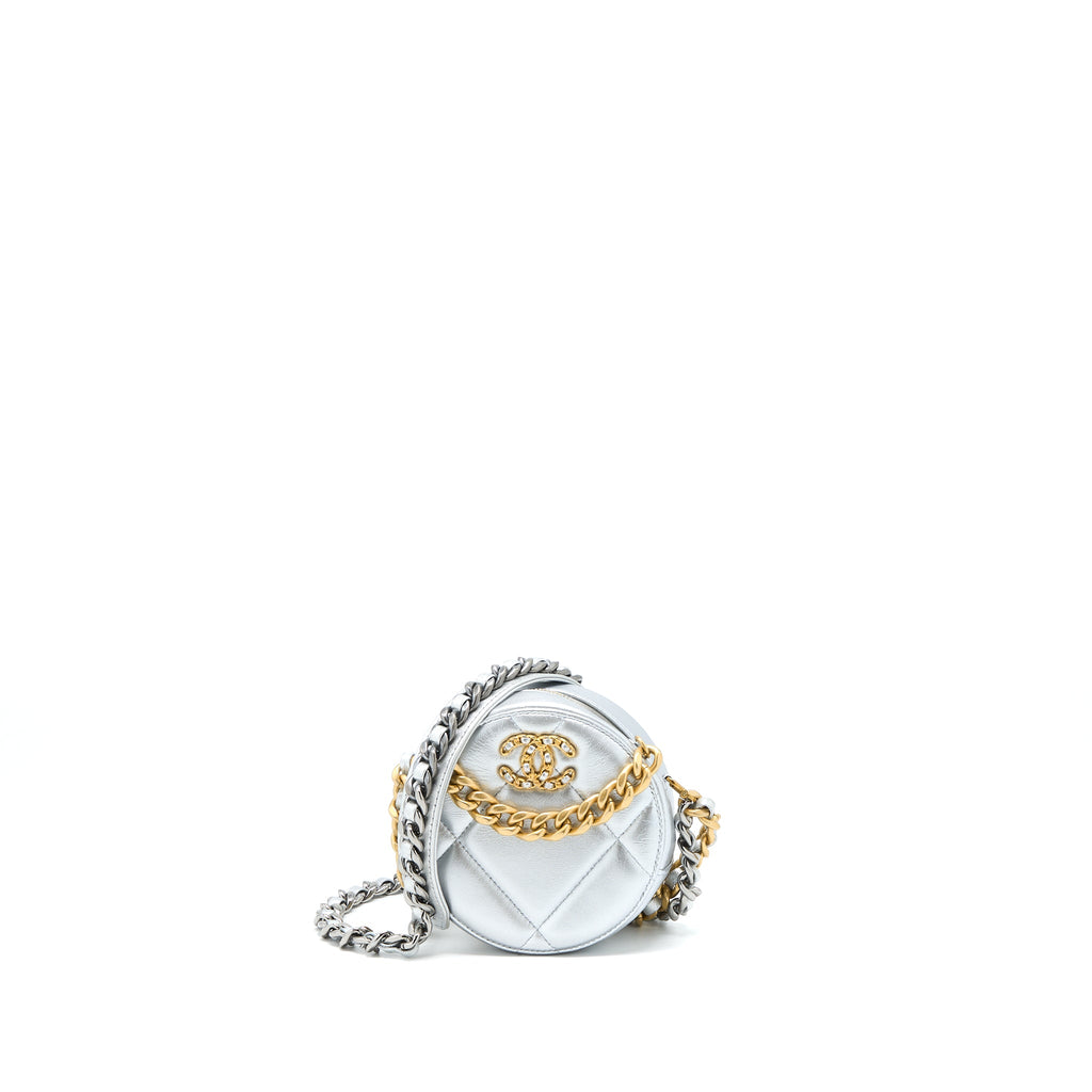 CHANEL 19 ROUND CLUTCH WITH CHAIN GOATSKIN SILVER MULTICOLOUR HARDWARE