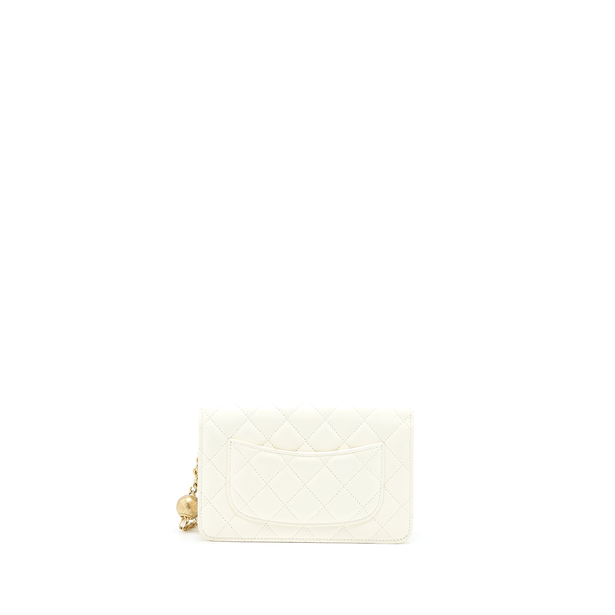 CHANEL PEARL CRUSH WALLET ON CHAIN LAMBSKIN WHITE BRUSHED GHW (MICROCHIP)