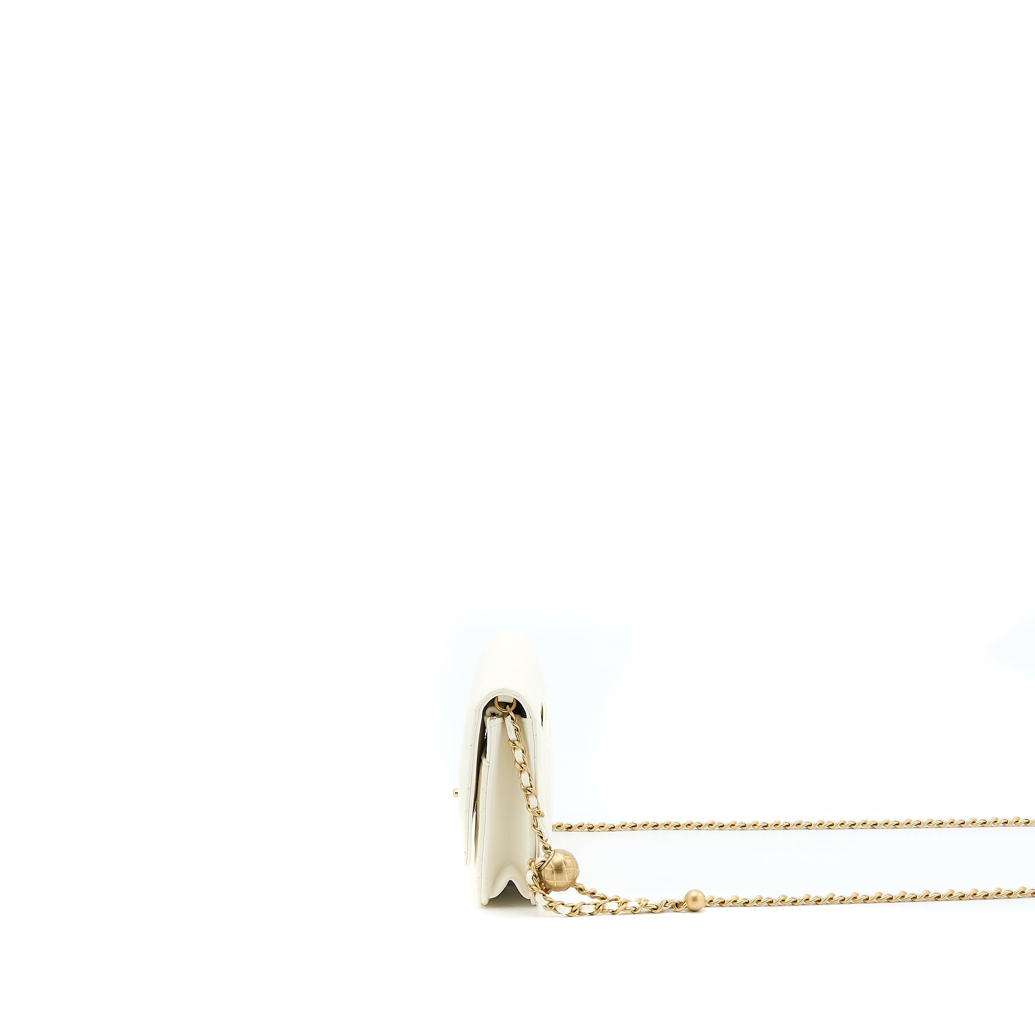 CHANEL PEARL CRUSH WALLET ON CHAIN LAMBSKIN WHITE BRUSHED GHW (MICROCHIP)