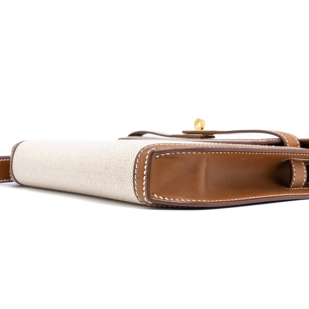 HERMES POCHETTE KELLY DEPECHES 25 CANVAS AND BARENIA, ECRU/ BEIGE / FAUVE GHW
