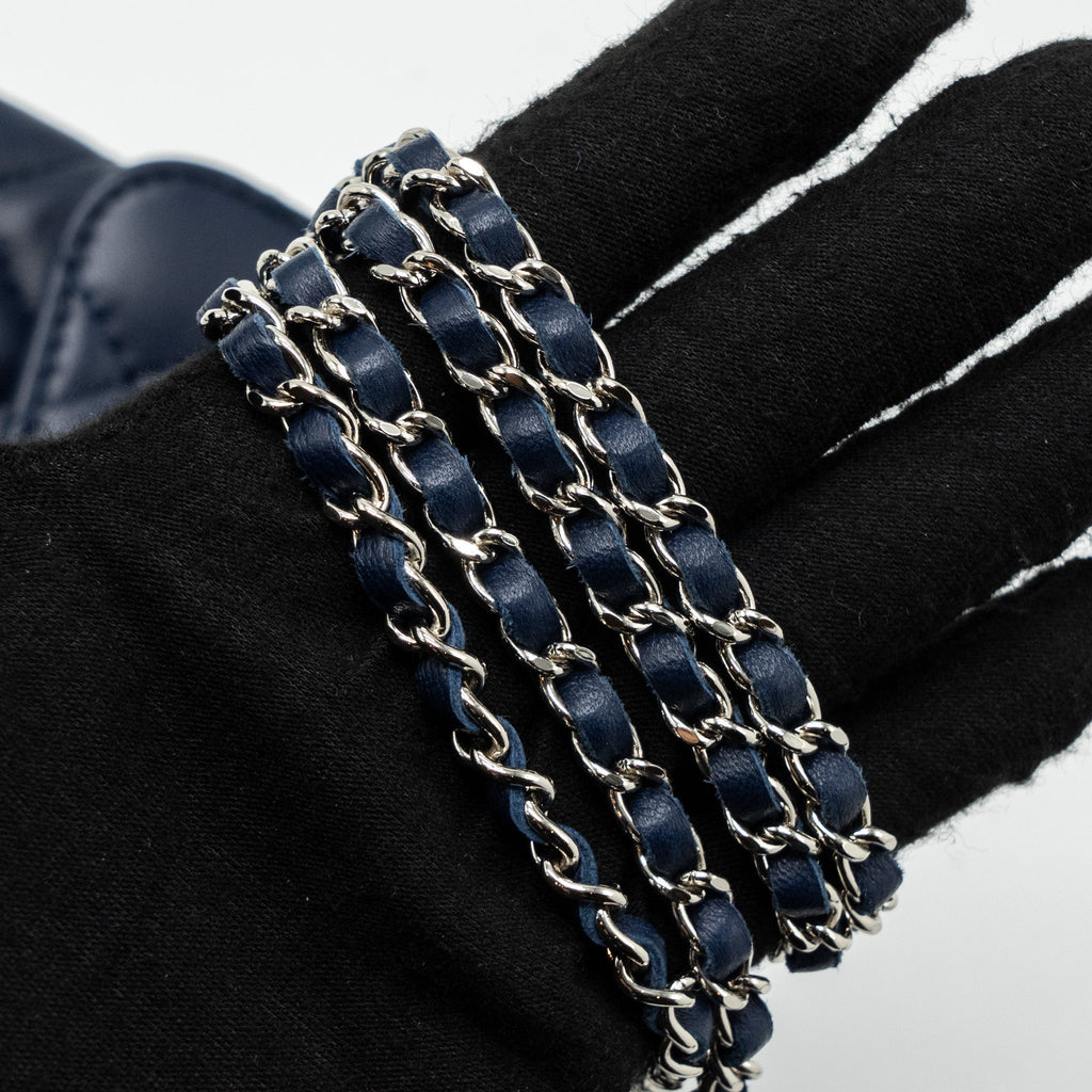 CHANEL QUILTED LONG FLAP BAG LAMBSKIN DARK BLUE SHW