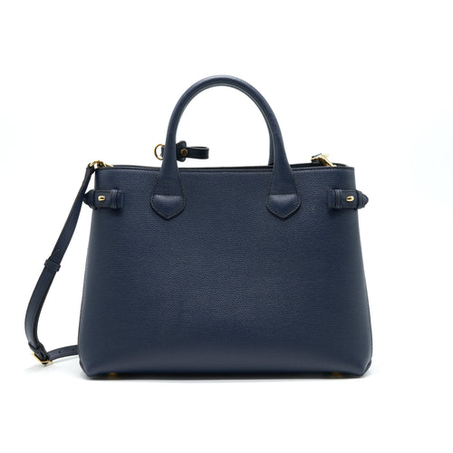 BURBERRY LEATHER/ CANVAS TOTE BAG NAVY GHW