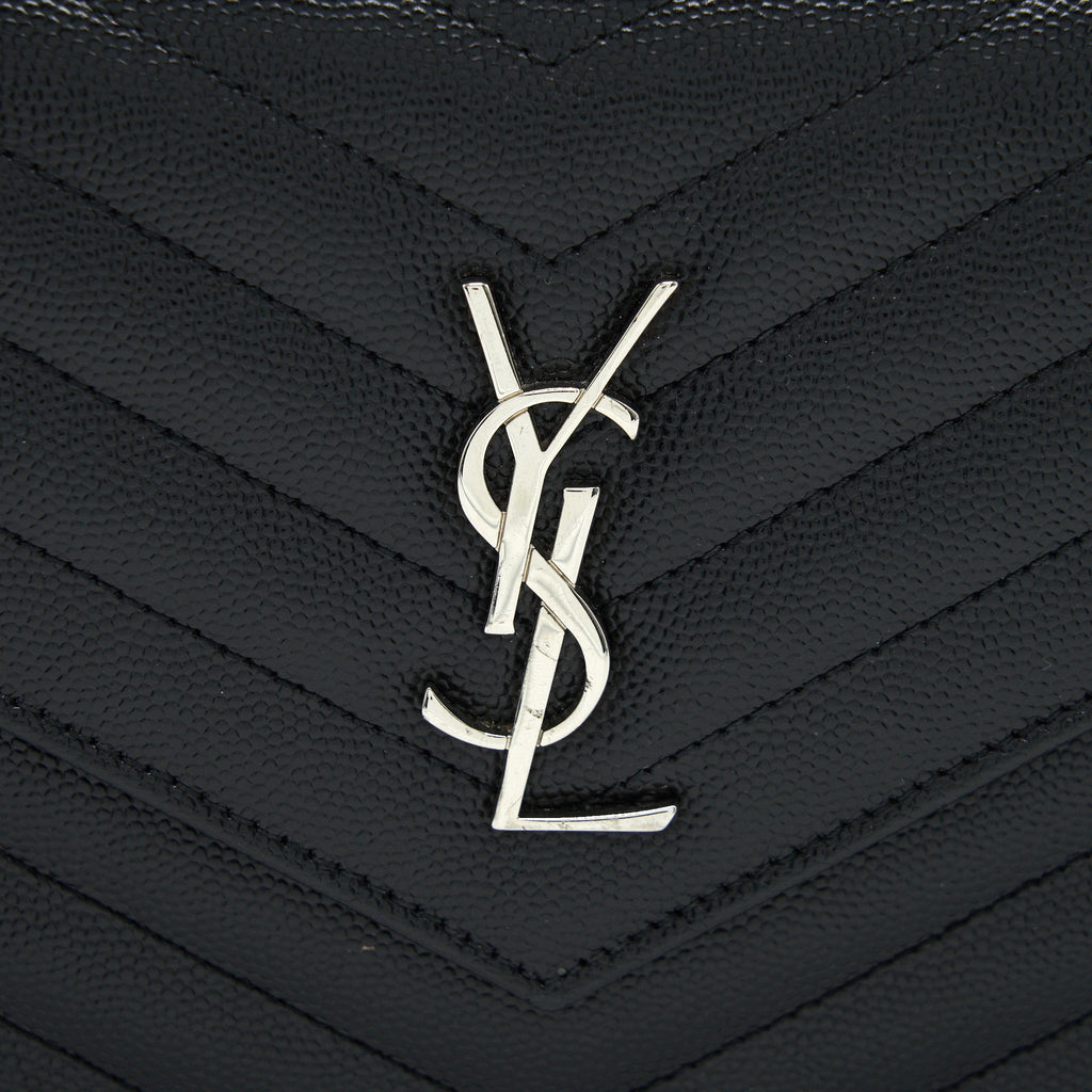 SAINT LAURENT GRAINED CALFSKIN ENVELOPE WALLET ON CHAIN BLACK SHW