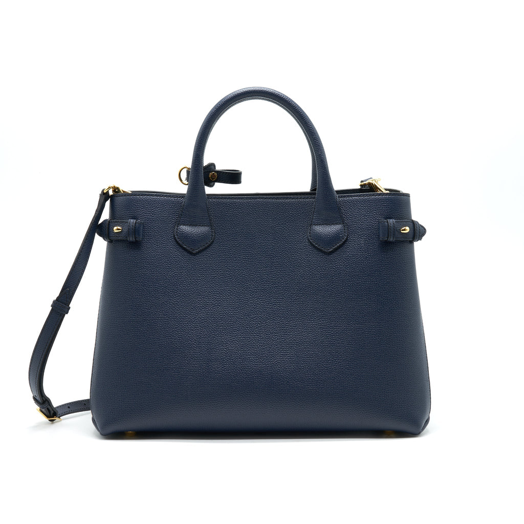 BURBERRY LEATHER/ CANVAS TOTE BAG NAVY