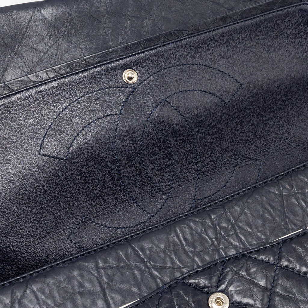 CHANEL MAXI 2.55 REISSUE FLAP BAG AGED CALFSKIN DARK BLUE RUTHENIUM HARDWARE