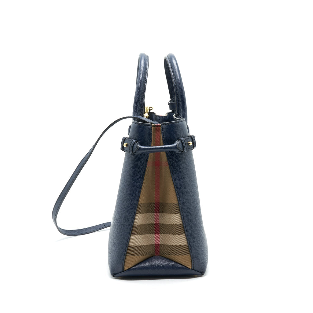 BURBERRY LEATHER/ CANVAS TOTE BAG NAVY GHW