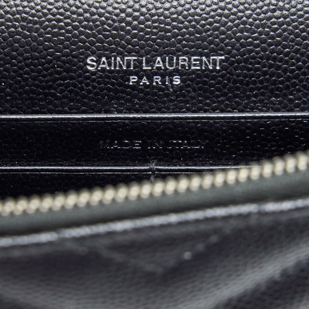SAINT LAURENT GRAINED CALFSKIN ENVELOPE WALLET ON CHAIN BLACK SHW