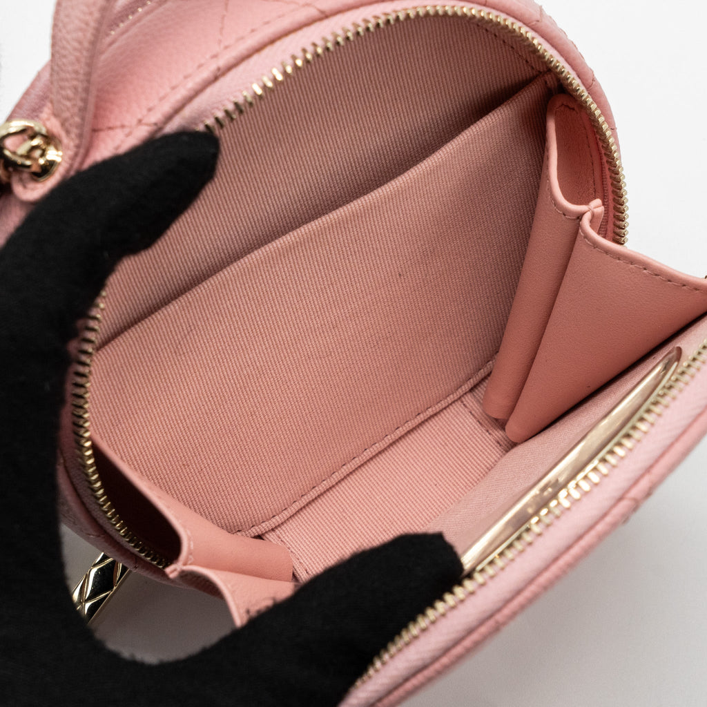 CHANEL TOP HANDLE MINI ROUND VANITY WITH CHAIN CAVIAR PINK LGHW