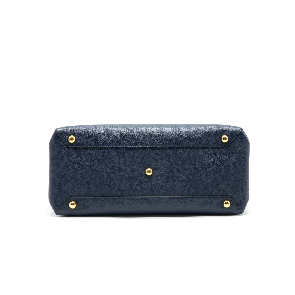 BURBERRY LEATHER/ CANVAS TOTE BAG NAVY