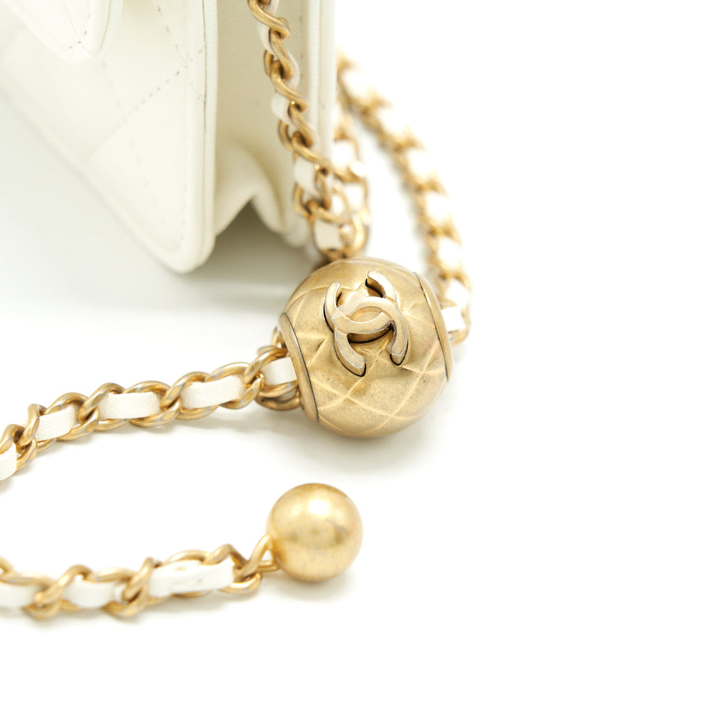 CHANEL PEARL CRUSH MINI FLAP BELT BAG WHITE LAMBSKIN GHW
