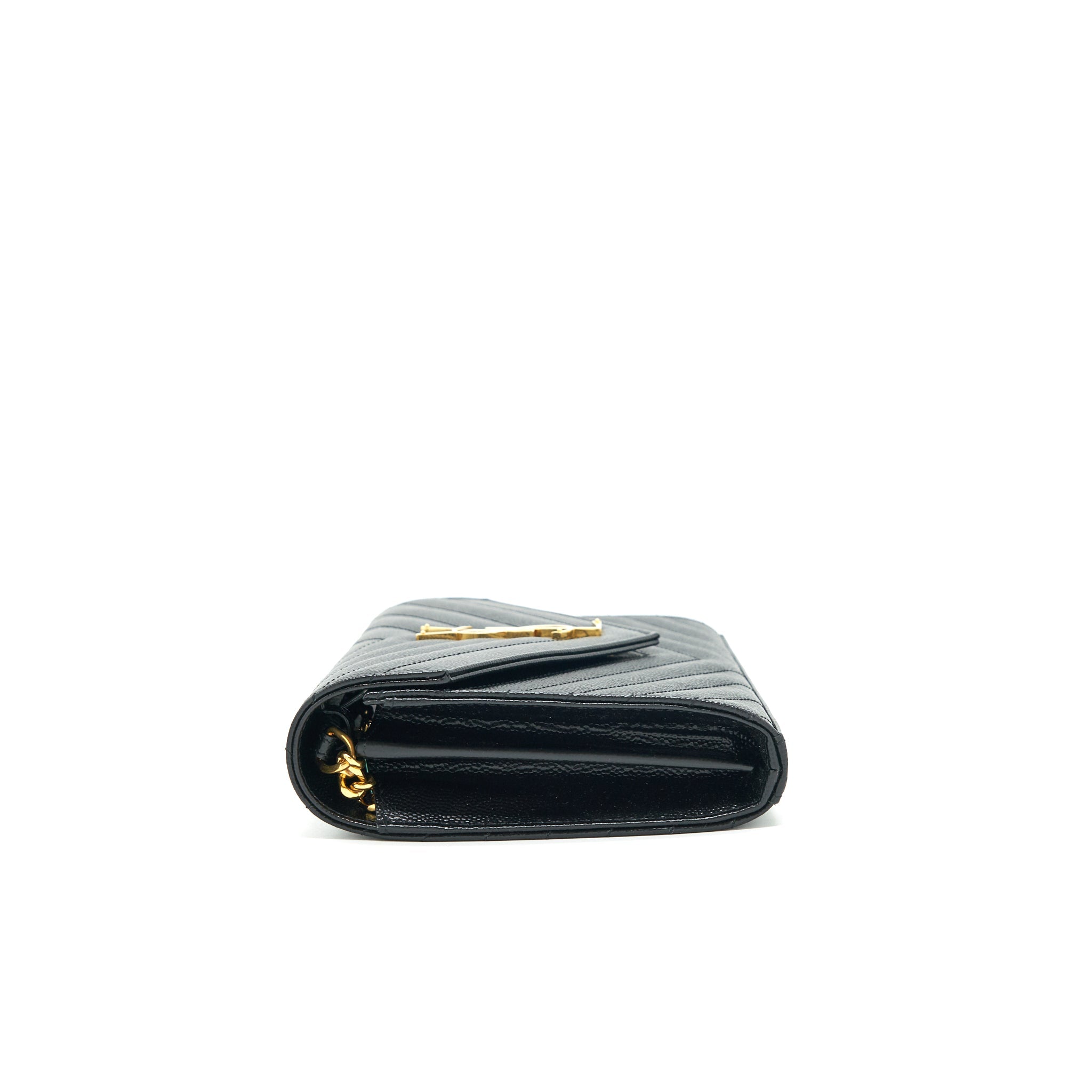 SAINT LAURENT ENVELOPE CHAIN CROSSBODY BAG GRAINED CALFSKIN BLACK GHW