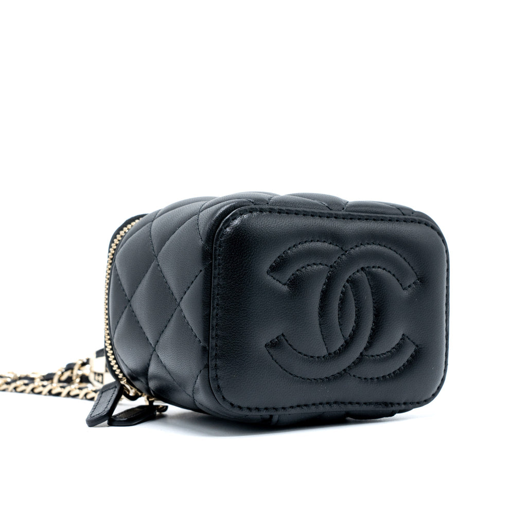 CHANEL 23C PEARL CRUSH MINI VANITY WITH CHAIN LAMBSKIN BLACK LGHW (MICROCHIP)