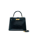 HERMES KELLY 28 CROCODILE POROUS KISSES V0 VERT ROUSSEAU GHW