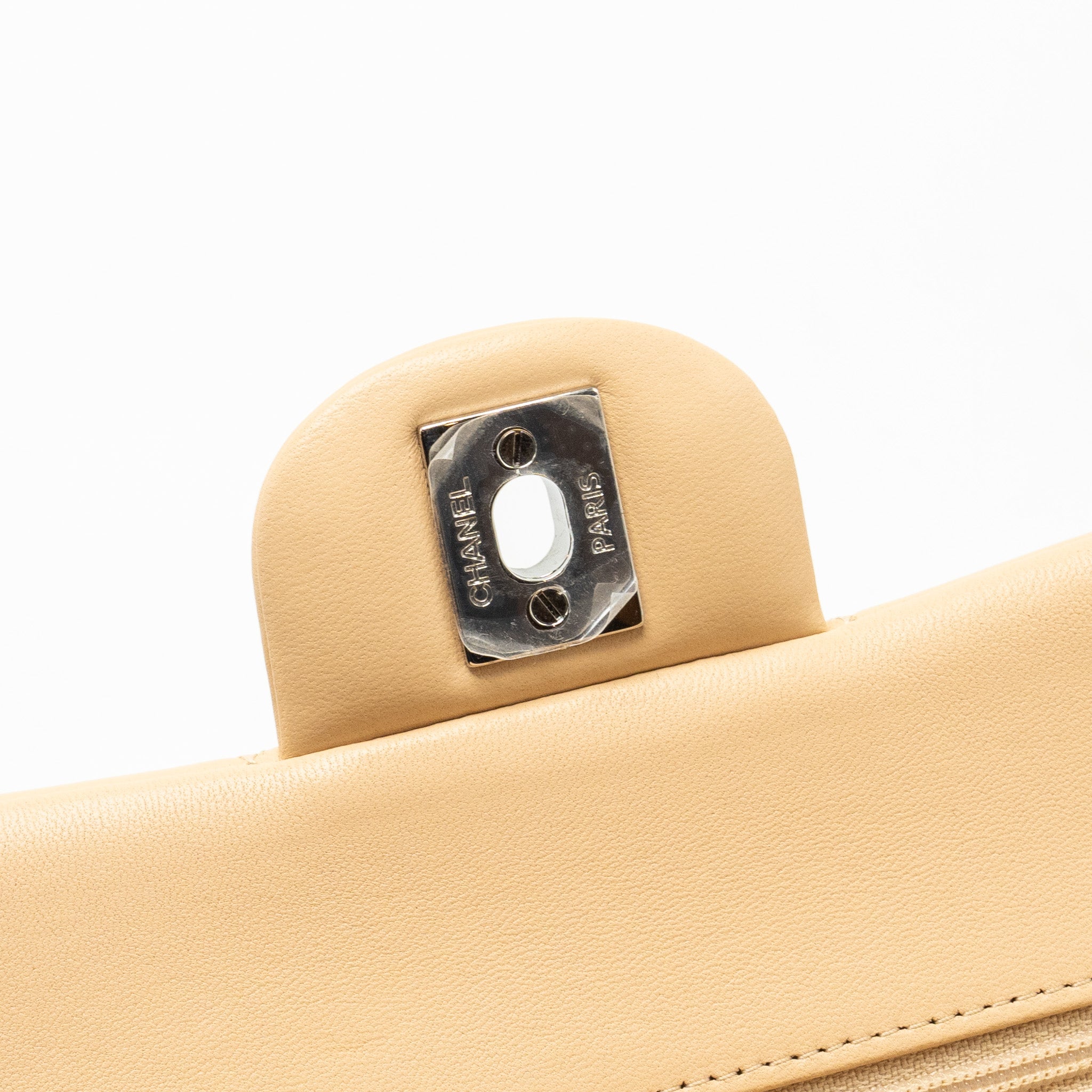 CHANEL SMALL CLASSIC DOUBLE FLAP BAG LAMBSKIN BEIGE SHW (MICROCHIP)