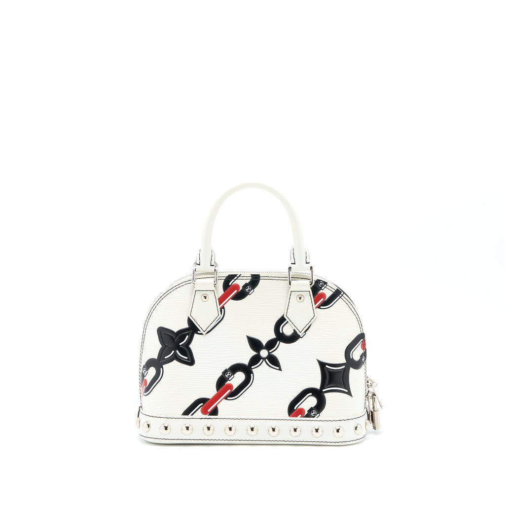 LOUIS VUITTON ALMA BB EN CUIR OCCASION EPI WHITE / BLACK WITH SHW