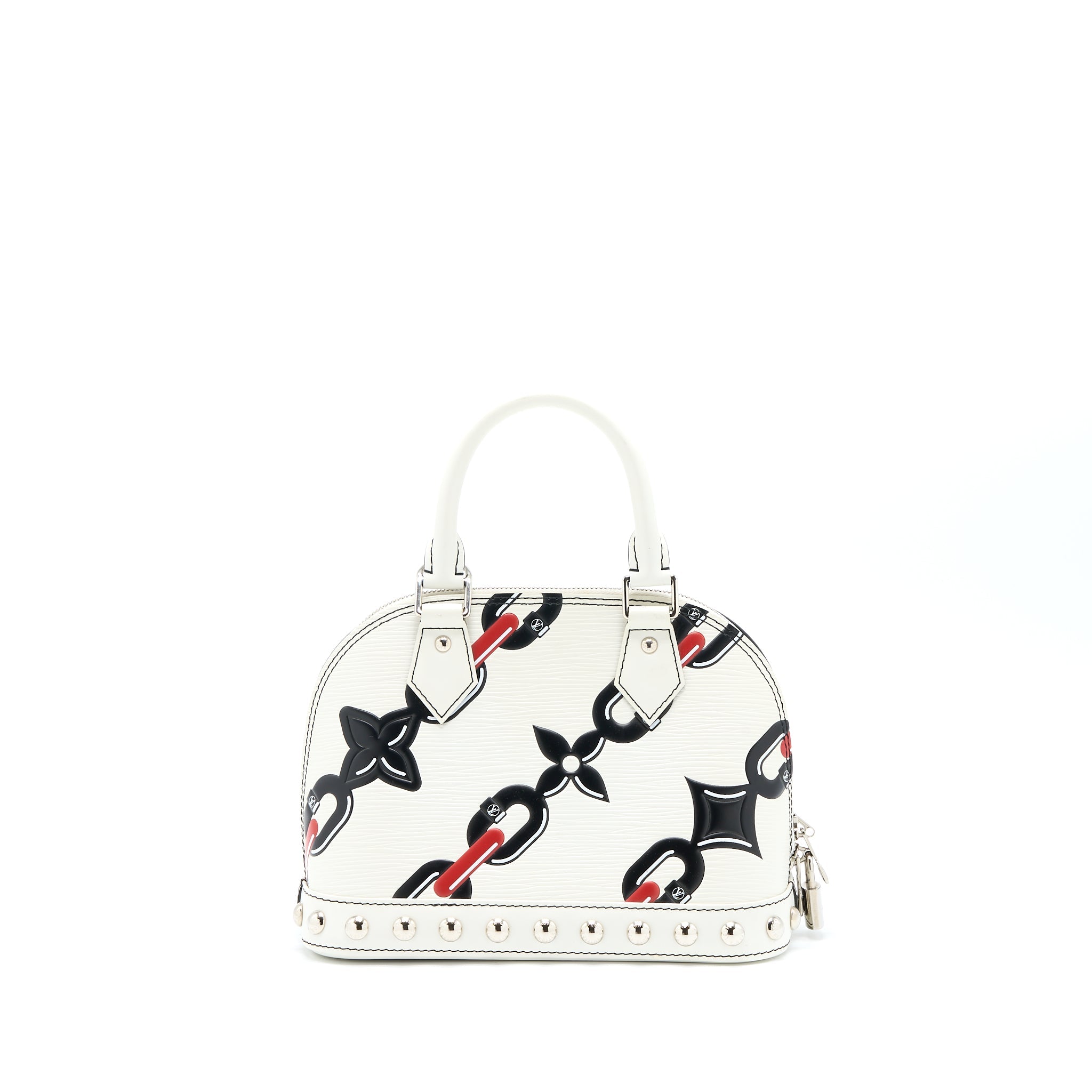 LOUIS VUITTON ALMA BB EN CUIR OCCASION EPI WHITE / BLACK WITH SHW