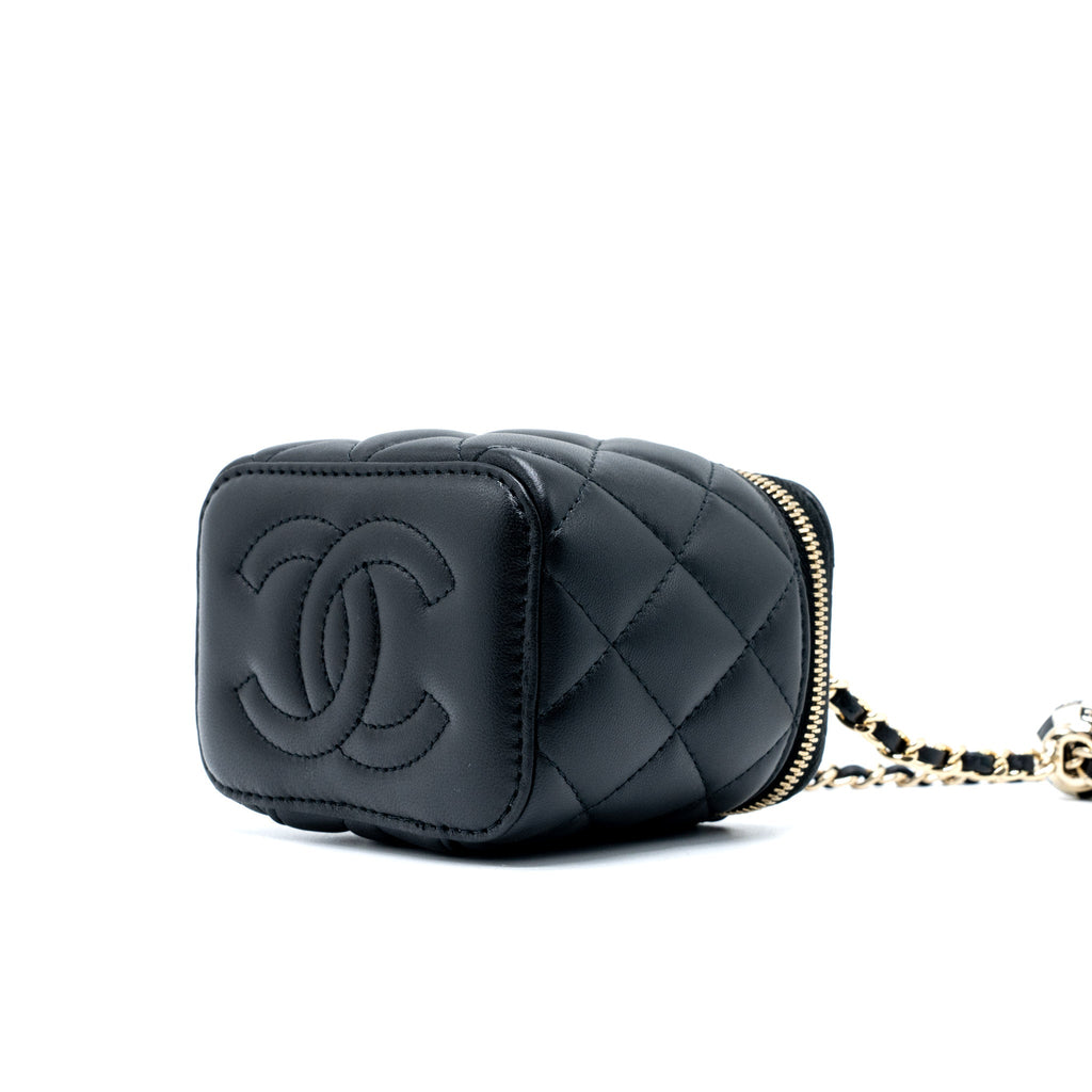 CHANEL 23C PEARL CRUSH MINI VANITY WITH CHAIN LAMBSKIN BLACK LGHW (MICROCHIP)