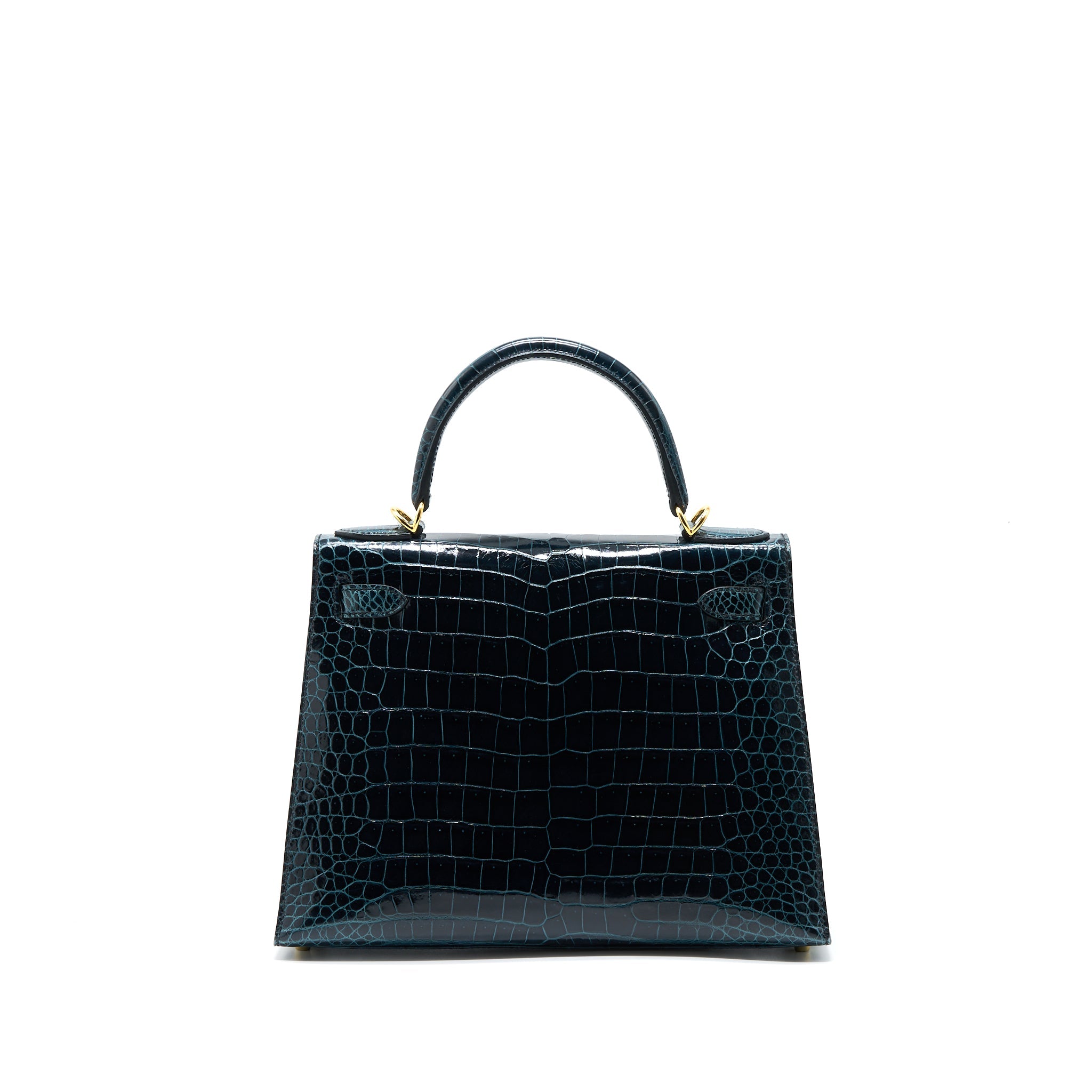 HERMES KELLY 28 CROCODILE POROUS KISSES V0 VERT ROUSSEAU GHW