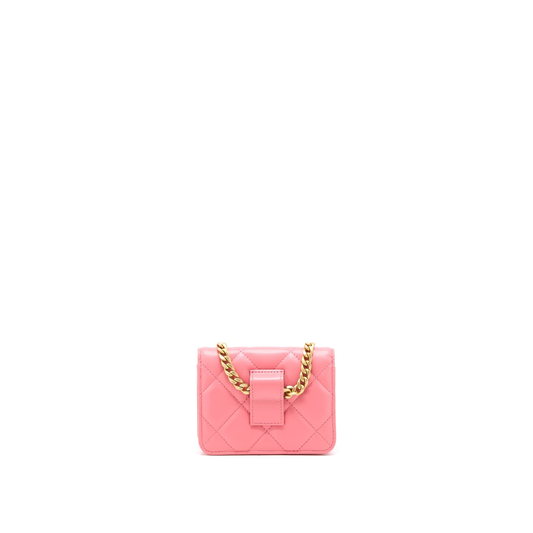 CHANEL MINI FLAP WAIST BAG ENAMEL LOGO LAMBSKIN PINK GHW