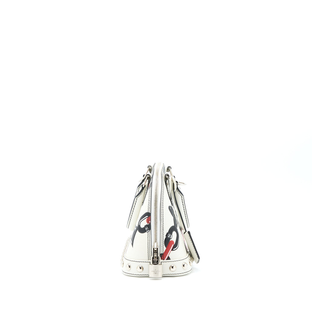 LOUIS VUITTON ALMA BB EN CUIR OCCASION EPI WHITE / BLACK WITH SHW