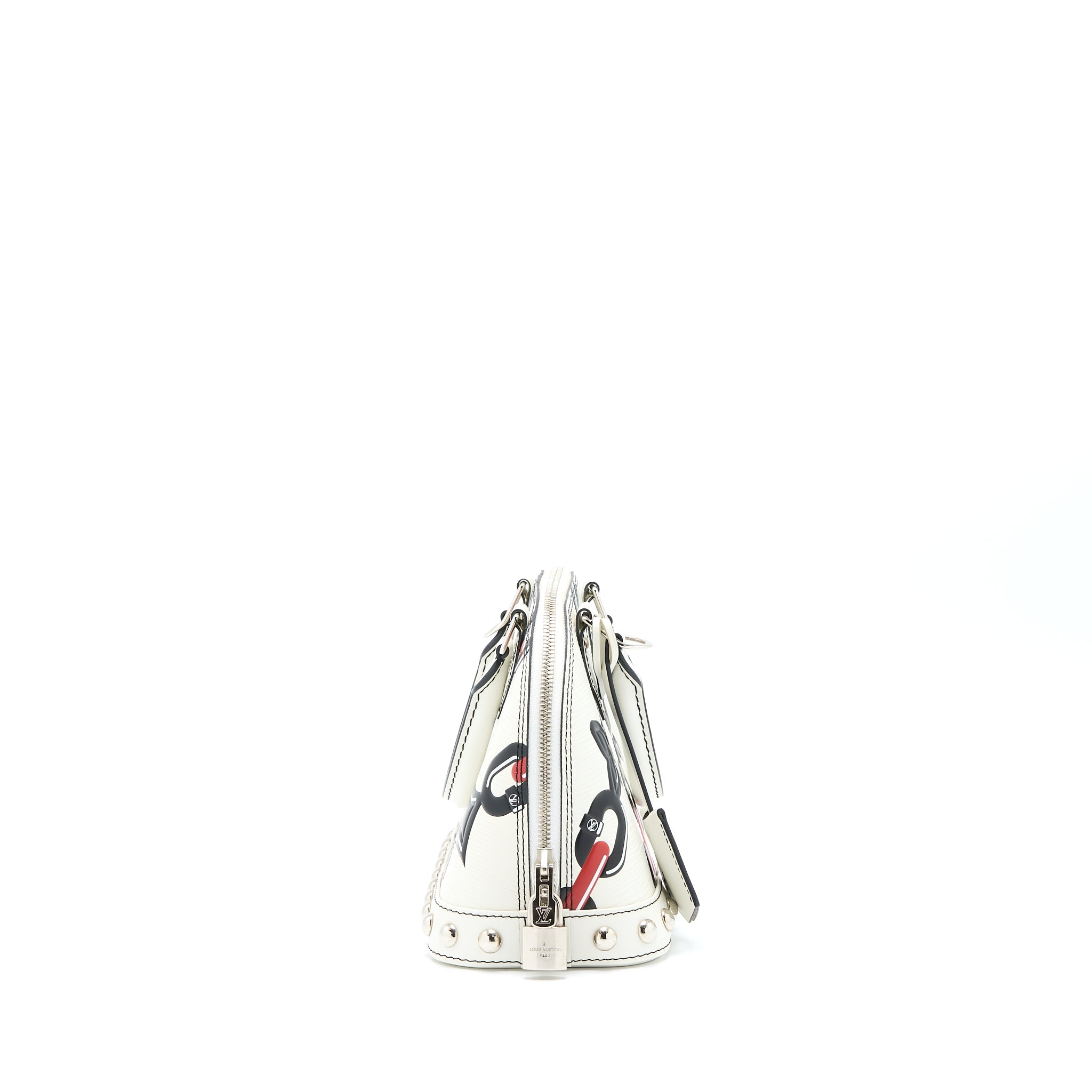 LOUIS VUITTON ALMA BB EN CUIR OCCASION EPI WHITE / BLACK WITH SHW