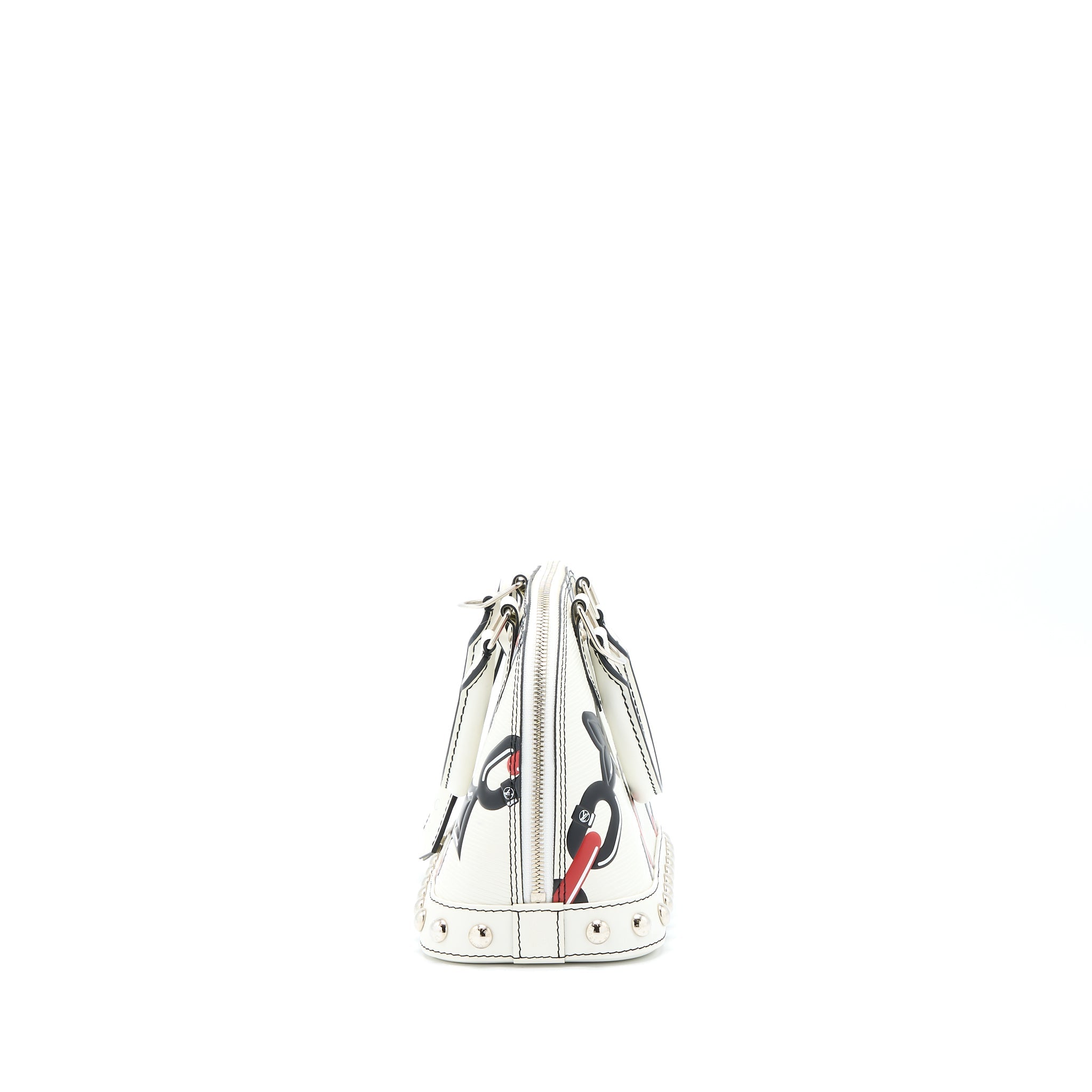 LOUIS VUITTON ALMA BB EN CUIR OCCASION EPI WHITE / BLACK WITH SHW
