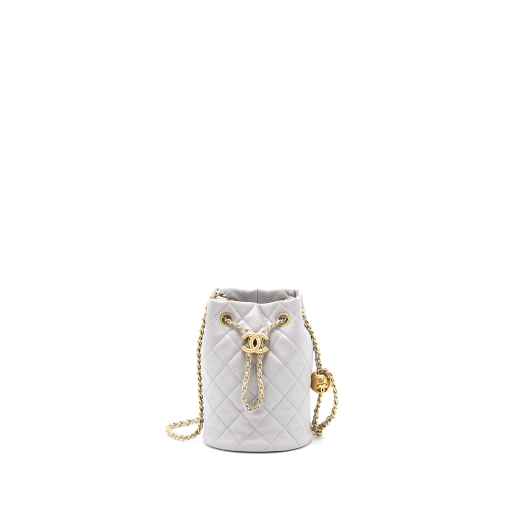 CHANEL 22B PEARL CRUSH BUCKET BAG LAMBSKIN GREY GHW (MICROCHIP)