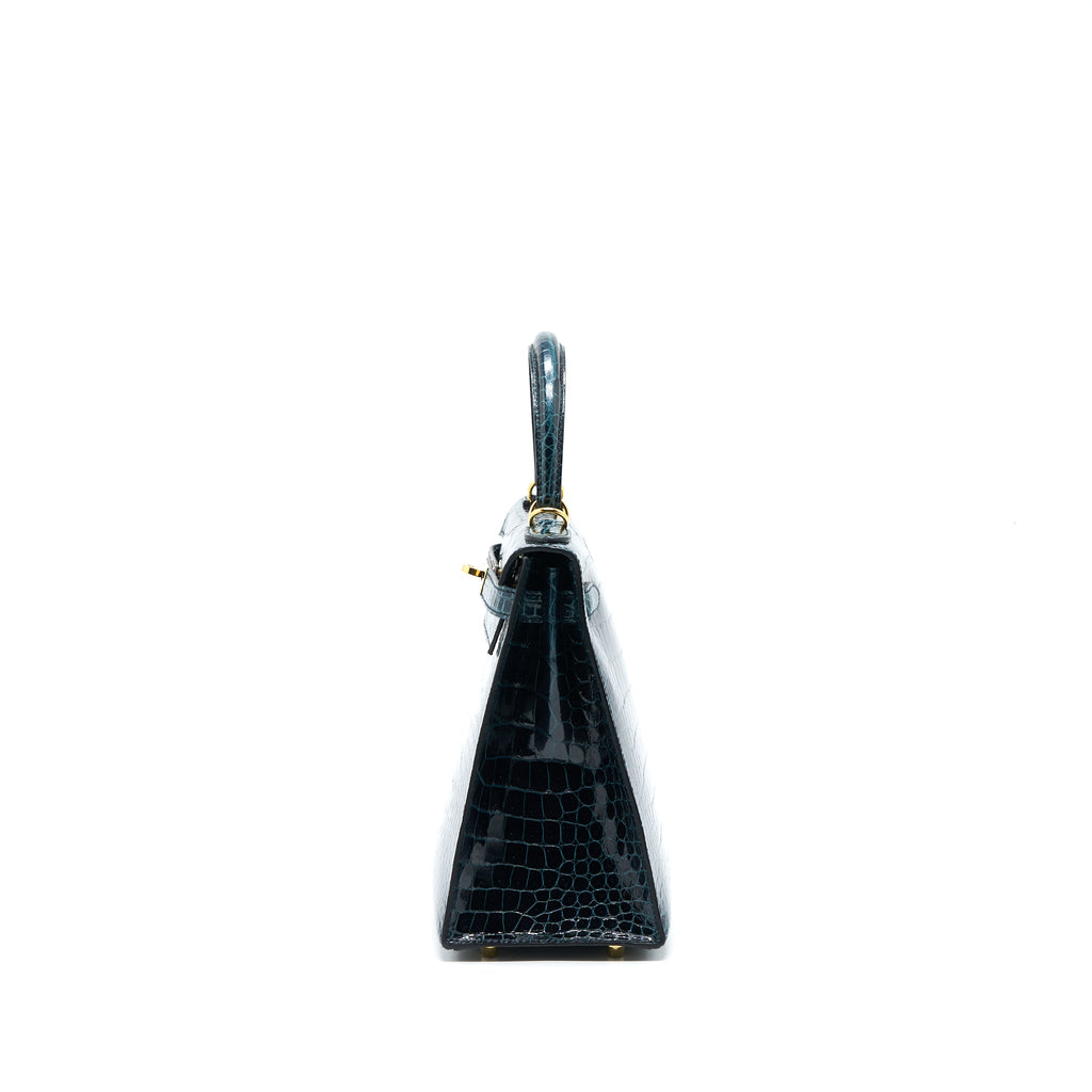 HERMES KELLY 28 CROCODILE POROUS KISSES V0 VERT ROUSSEAU GHW