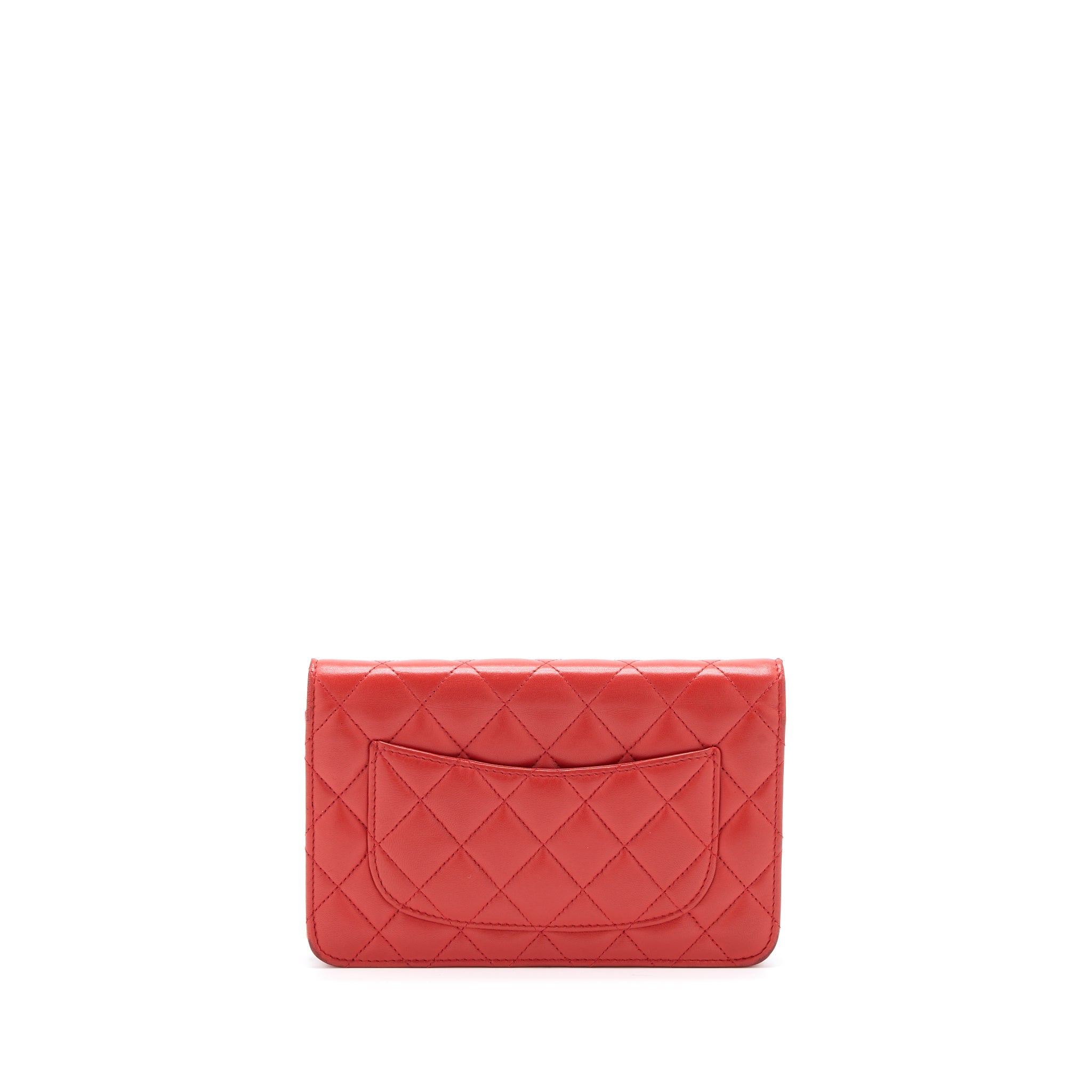 CHANEL CLASSIC WALLET ON CHAIN LAMBSKIN ORANGE RED SHW