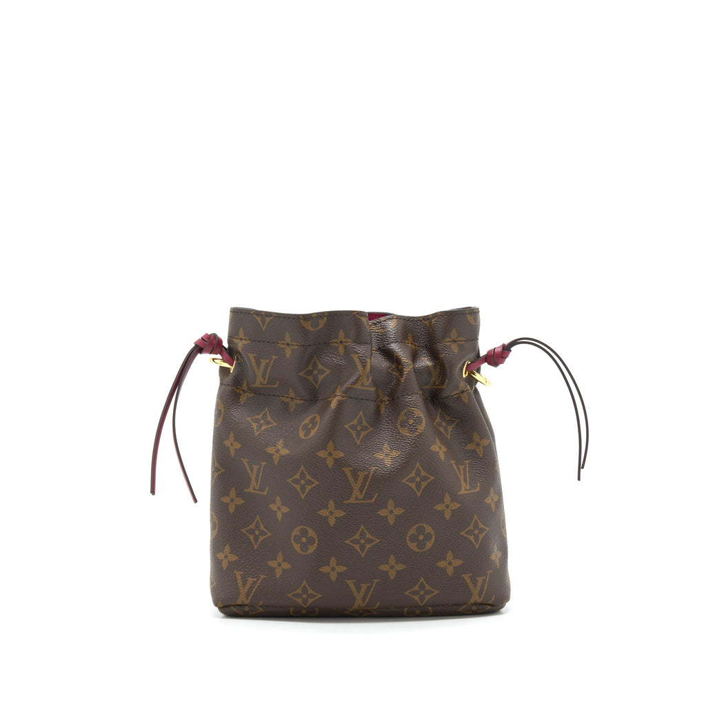 LOUIS VUITTON NOE POUCH MONOGRAM CANVAS / FUCHSIA WITH BANDOULIERE SHOULDER STRAP