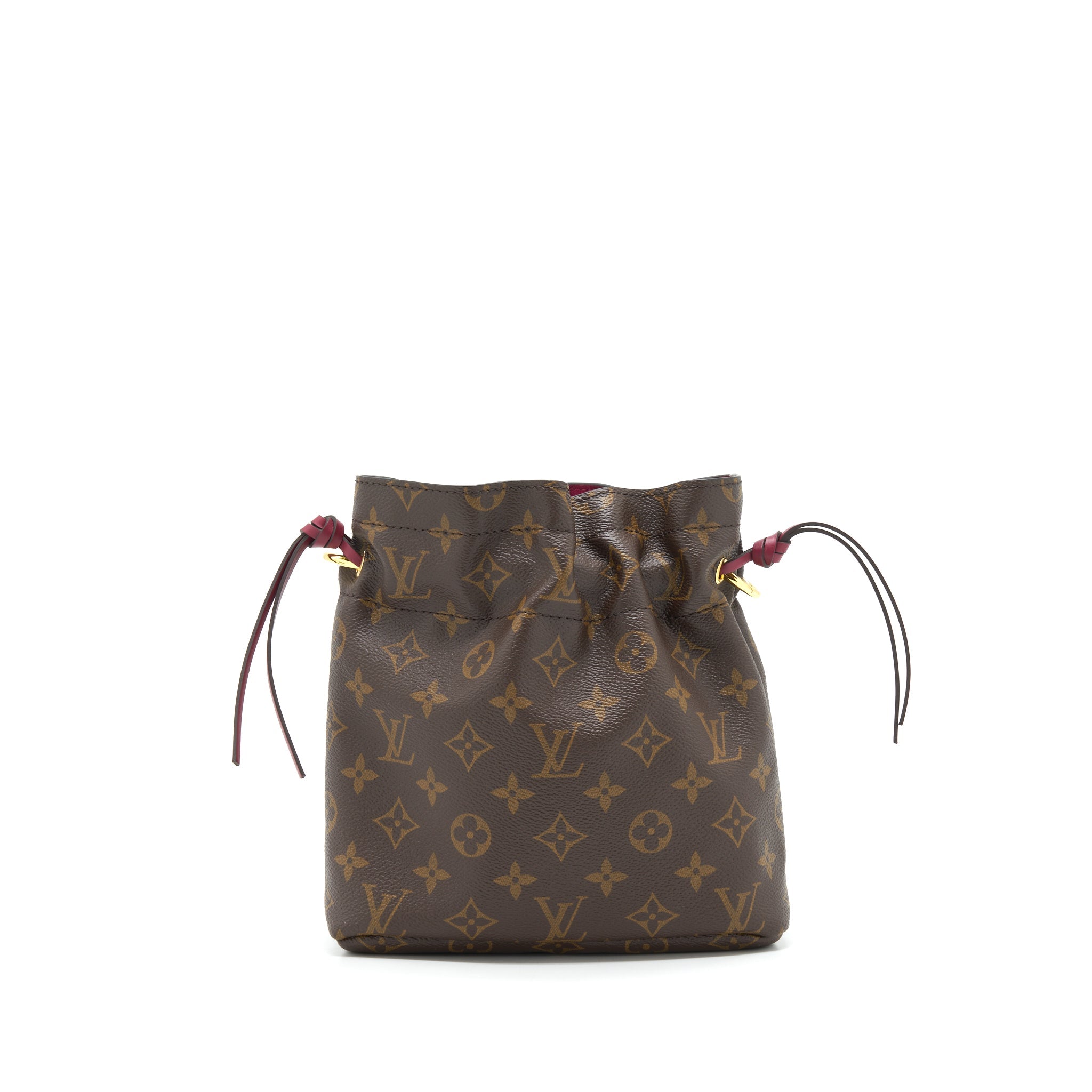 LOUIS VUITTON NOE POUCH MONOGRAM CANVAS / FUCHSIA WITH BANDOULIERE SHOULDER STRAP