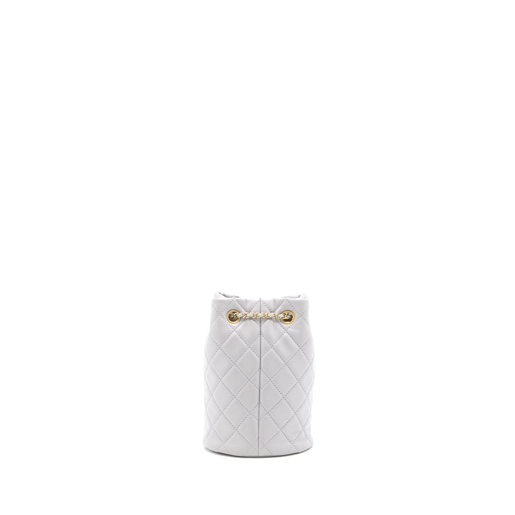 CHANEL 22B PEARL CRUSH BUCKET BAG LAMBSKIN GREY GHW (MICROCHIP)