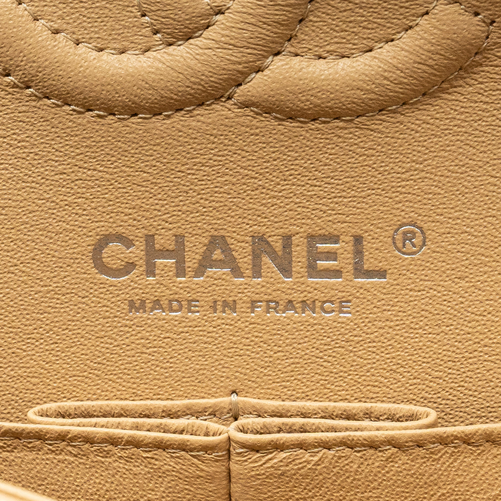 CHANEL SMALL CLASSIC DOUBLE FLAP BAG LAMBSKIN BEIGE SHW (MICROCHIP)