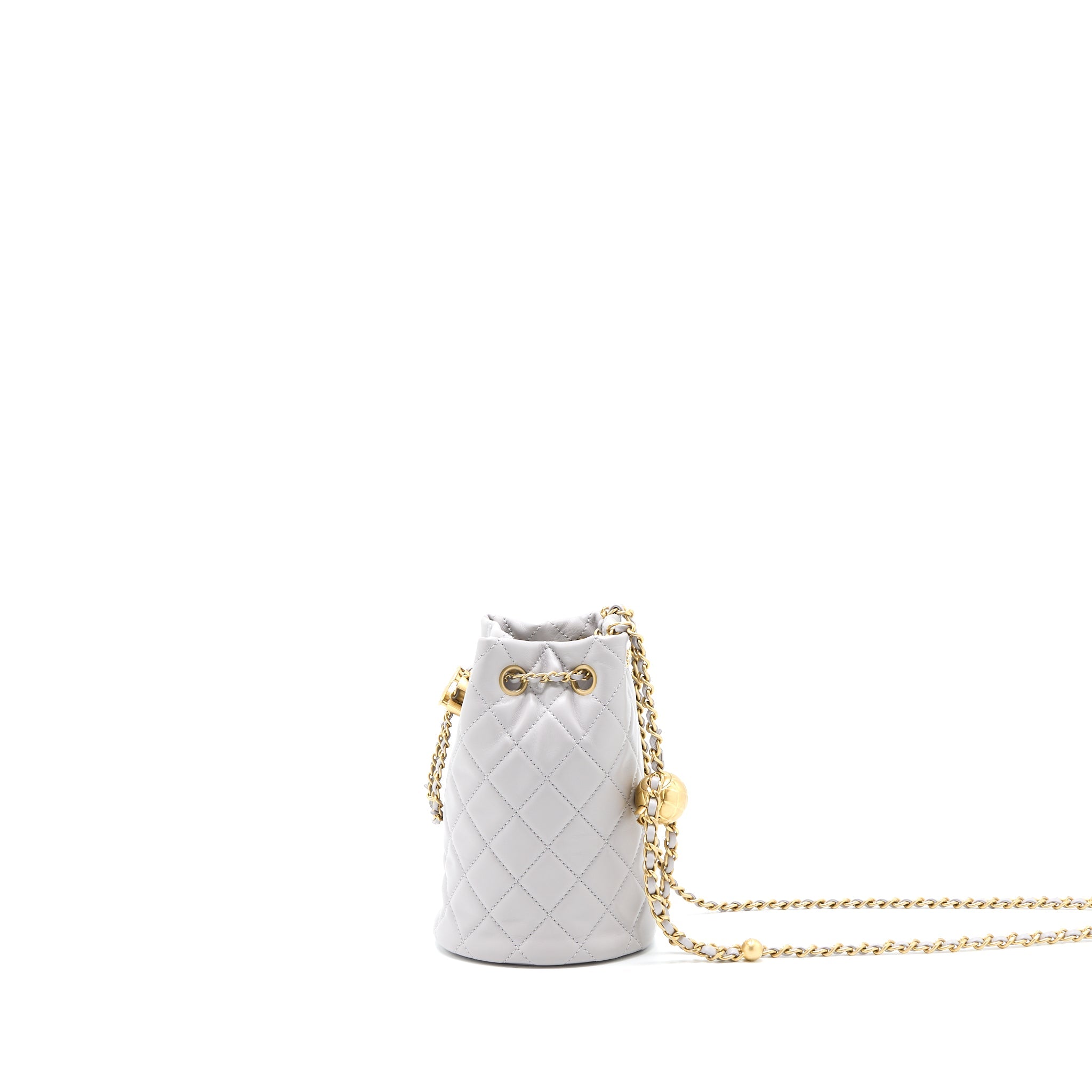 CHANEL 22B PEARL CRUSH BUCKET BAG LAMBSKIN GREY GHW (MICROCHIP)
