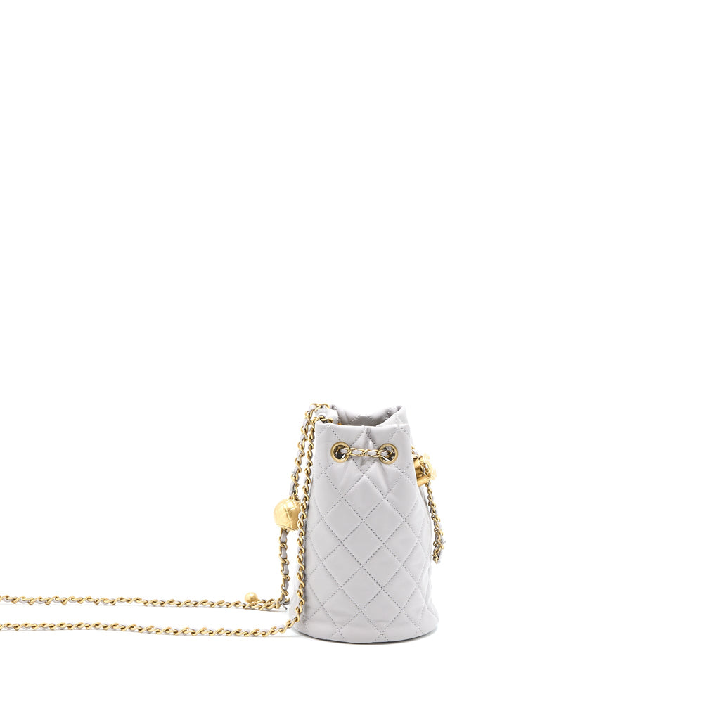 CHANEL 22B PEARL CRUSH BUCKET BAG LAMBSKIN GREY GHW (MICROCHIP)