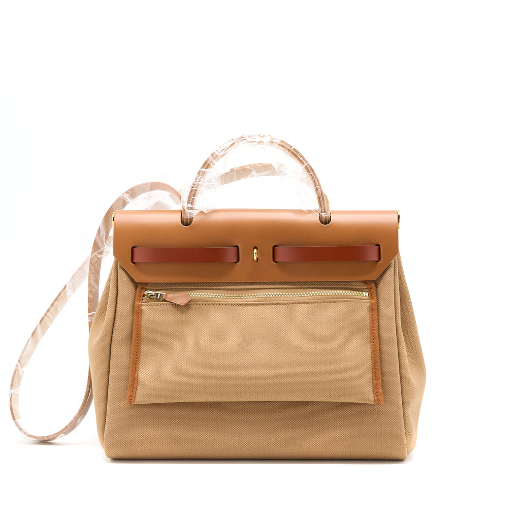 HERMES HERBAG ZIP 31 CANVAS CHAI/SABLE/FAUVE GHW