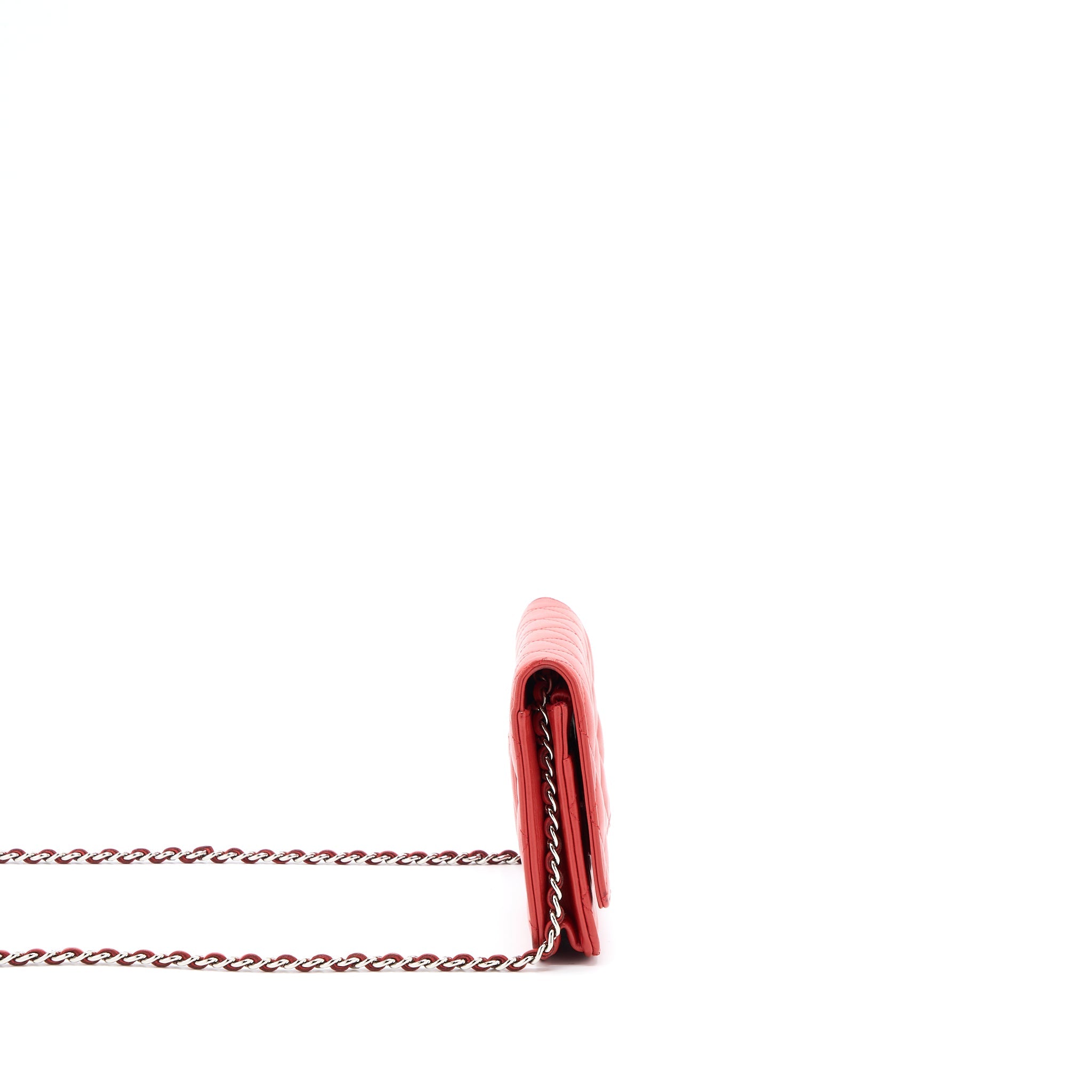 CHANEL CLASSIC WALLET ON CHAIN LAMBSKIN ORANGE RED SHW