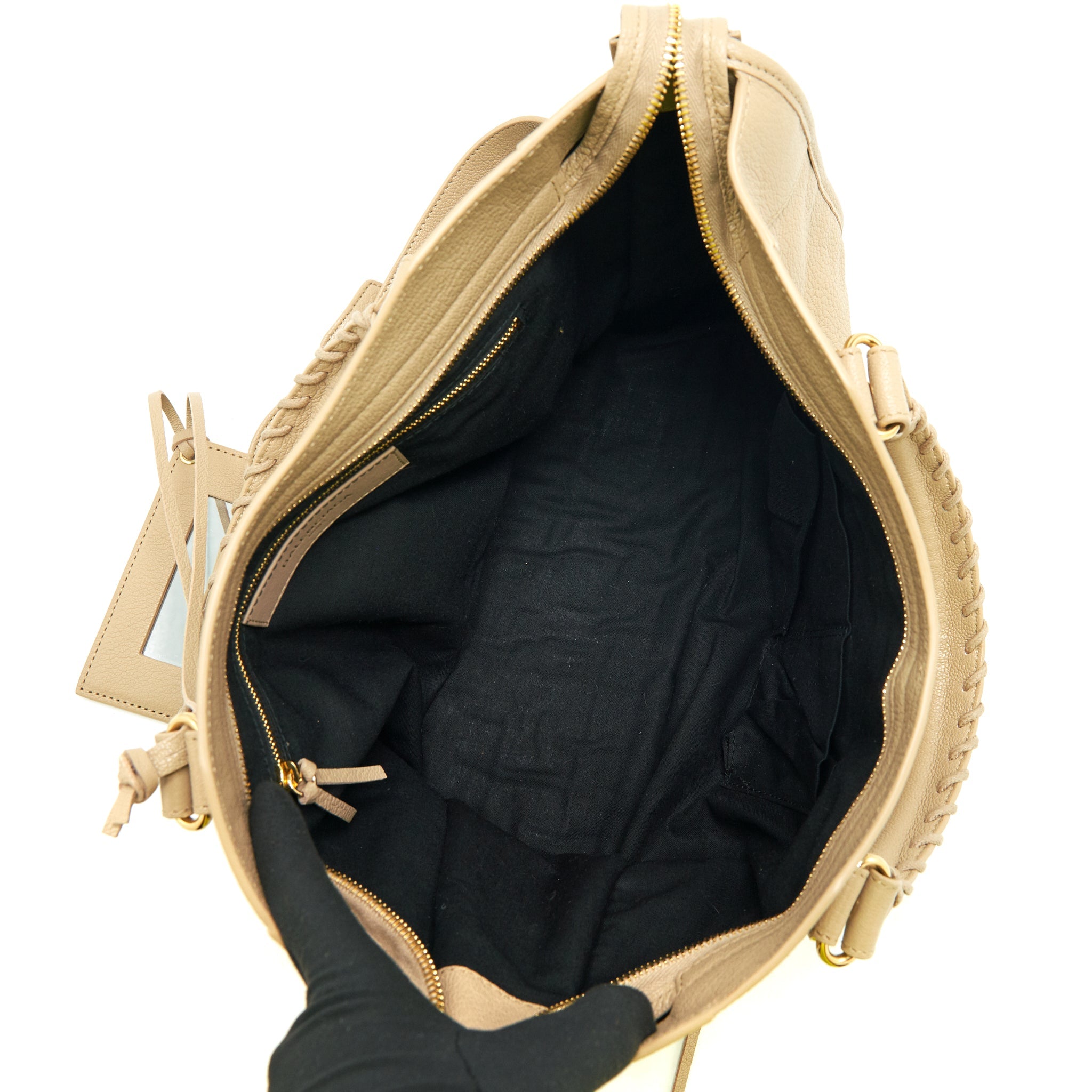 BALENCIAGA MEDIUM METALLIC EDGE CITY BAG BEIGE LGHW
