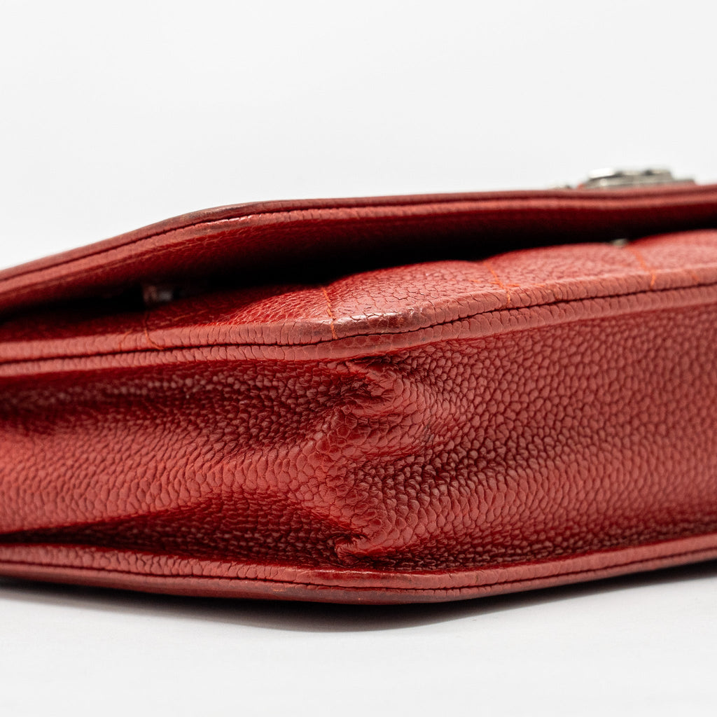 CHANEL BOY WALLET ON CHAIN CAVIAR RED RUTHENIUM SILVER HARDWARE