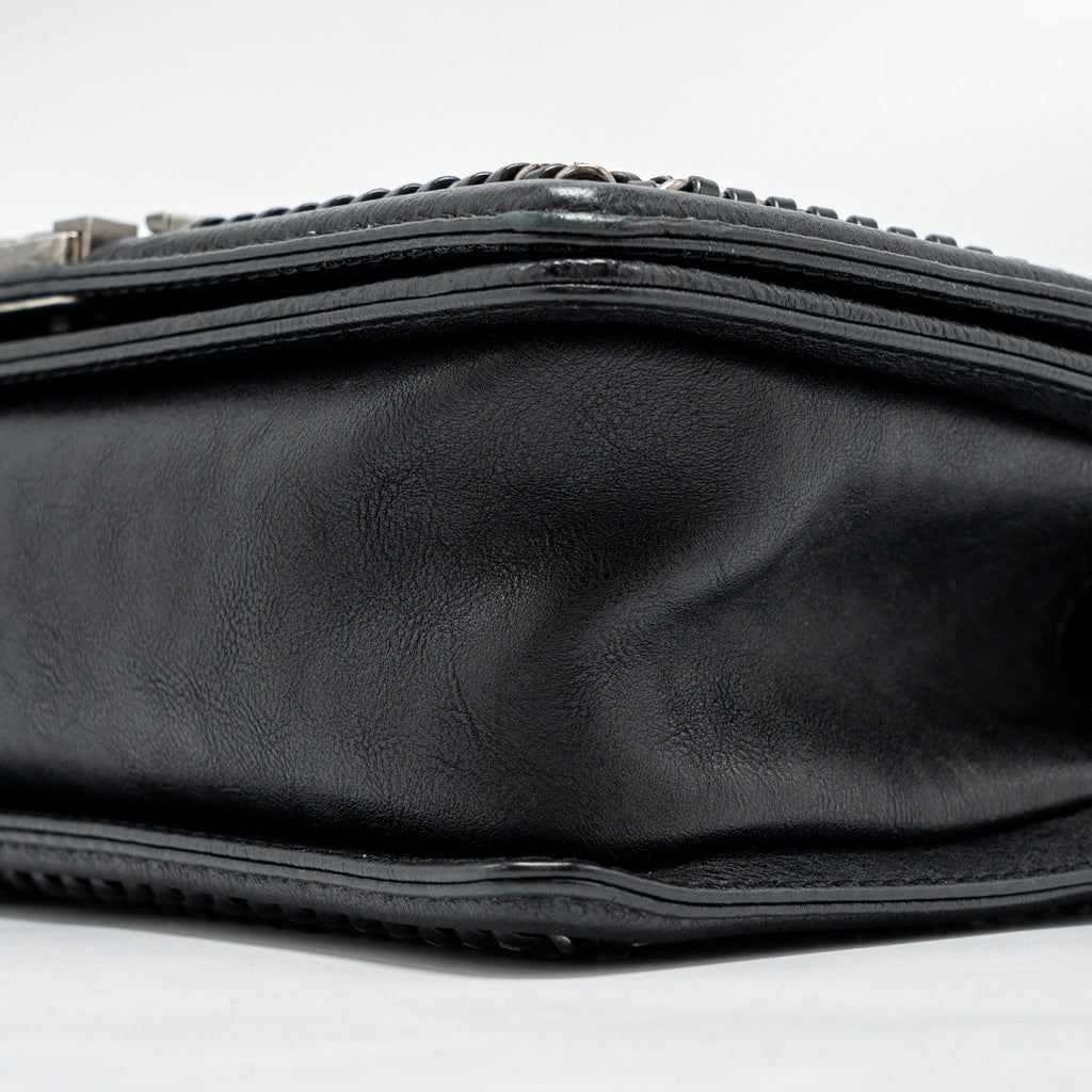 CHANEL TOP HANDLE BOY BAG LIMITED EDITION GRAINED CALFSKIN BLACK RUTHENIUM SILVER HARDWARE