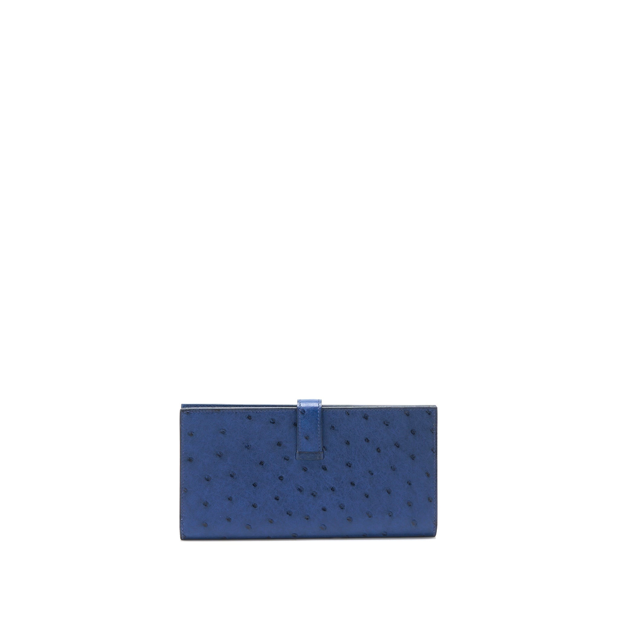 HERMES BEARN WALLET OSTRICH BLUE SHW
