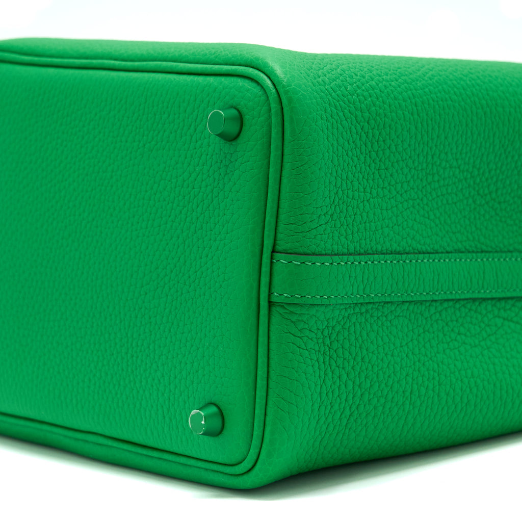 HERMES PICOTIN 18 LOCK BAG CLEMENCE 1K BAMBOU WITH GREEN HARDWARE